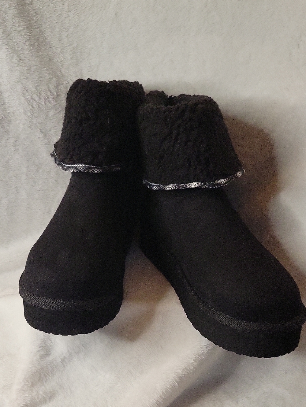 Muk Luks Black Faux-Shearling Cuff Ankle Boots
